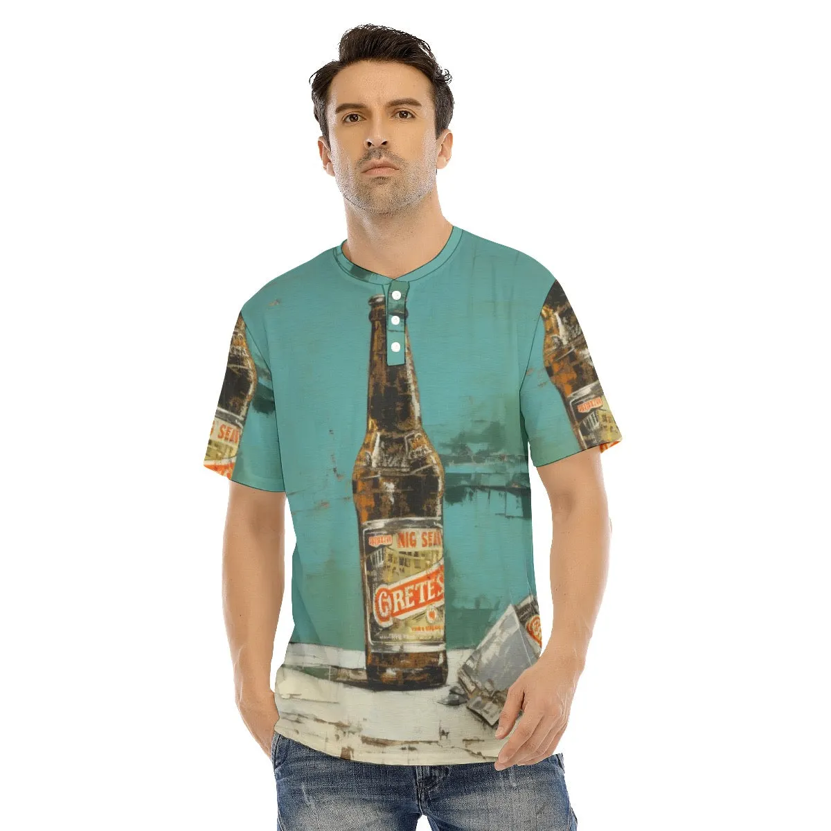 Men's Short Sleeve T-shirt With Button Closure #y204