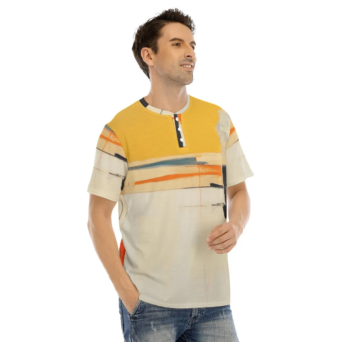 Men's Short Sleeve T-shirt With Button Closure #y209