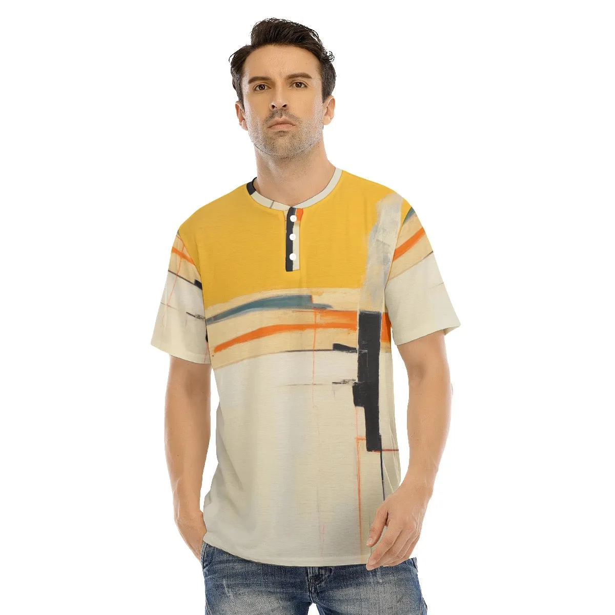 Men's Short Sleeve T-shirt With Button Closure #y209