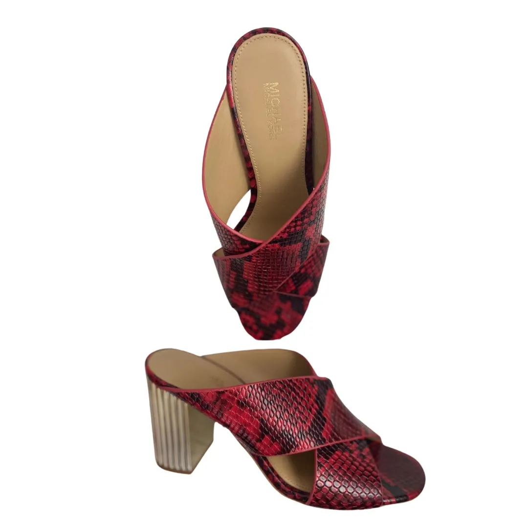 MICHAEL KORS Porter Mules Snakeskin Red Gold SIZE 36