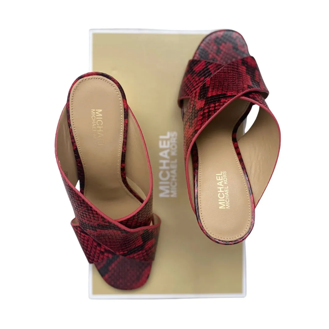 MICHAEL KORS Porter Mules Snakeskin Red Gold SIZE 36