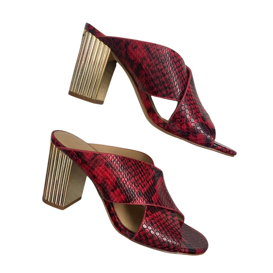 MICHAEL KORS Porter Mules Snakeskin Red Gold SIZE 36