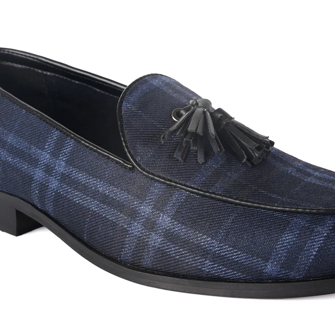 Monkstory Raro Plaid Fabric Tassel Slip-Ons - Blue