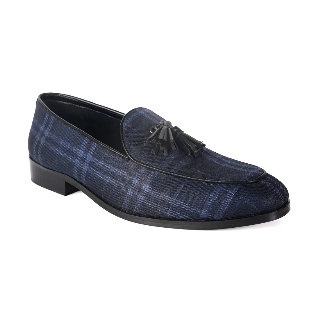 Monkstory Raro Plaid Fabric Tassel Slip-Ons - Blue