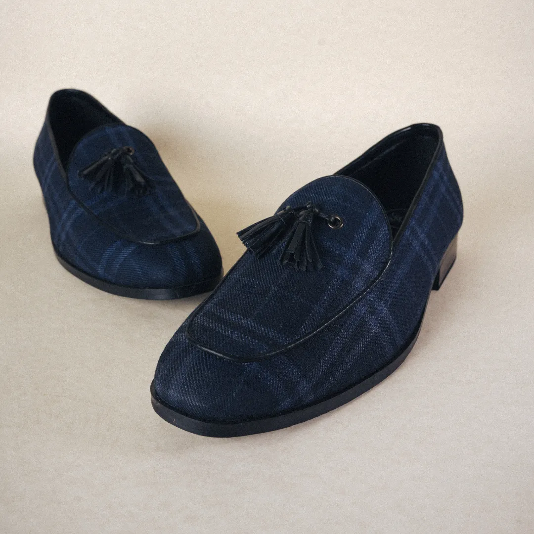 Monkstory Raro Plaid Fabric Tassel Slip-Ons - Blue