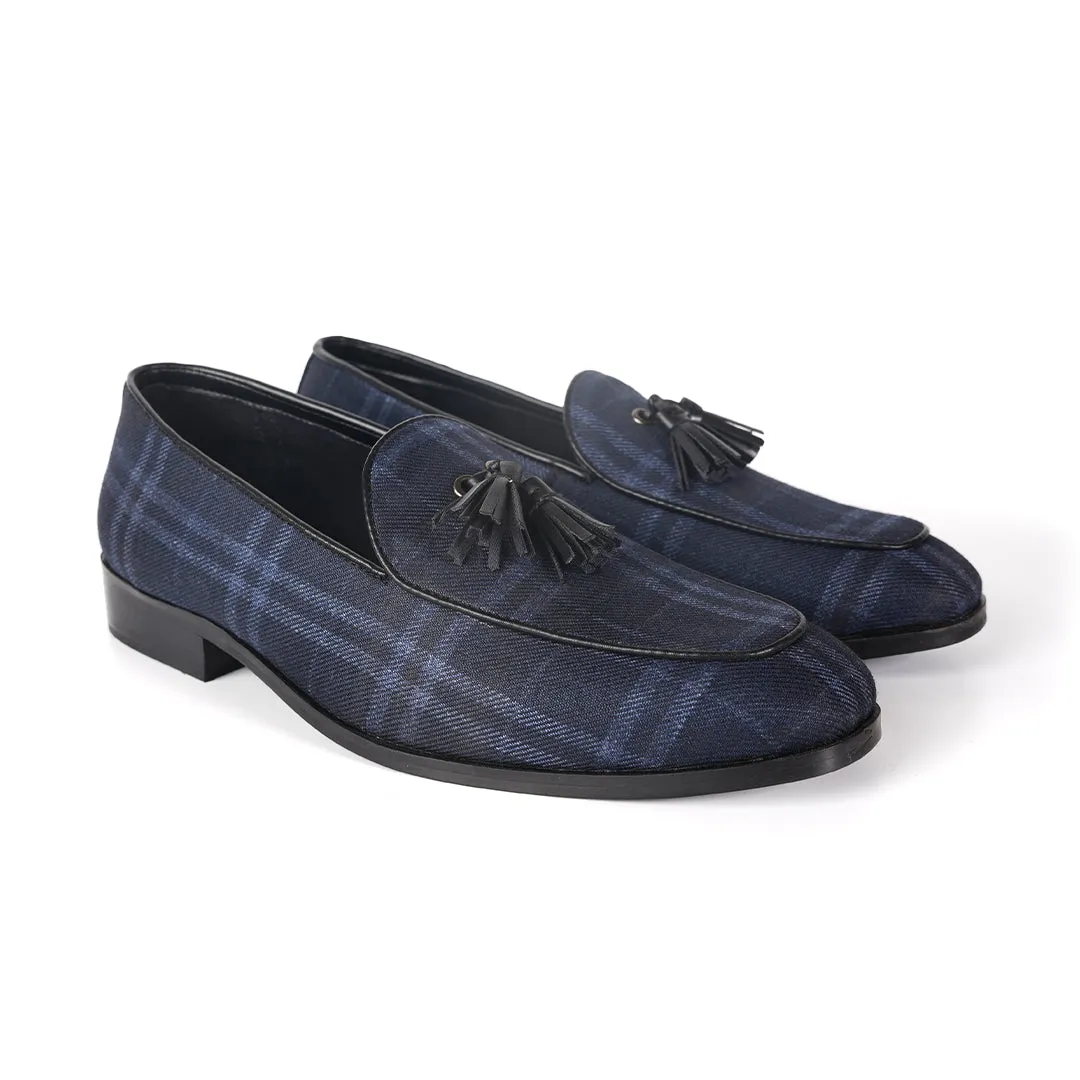 Monkstory Raro Plaid Fabric Tassel Slip-Ons - Blue