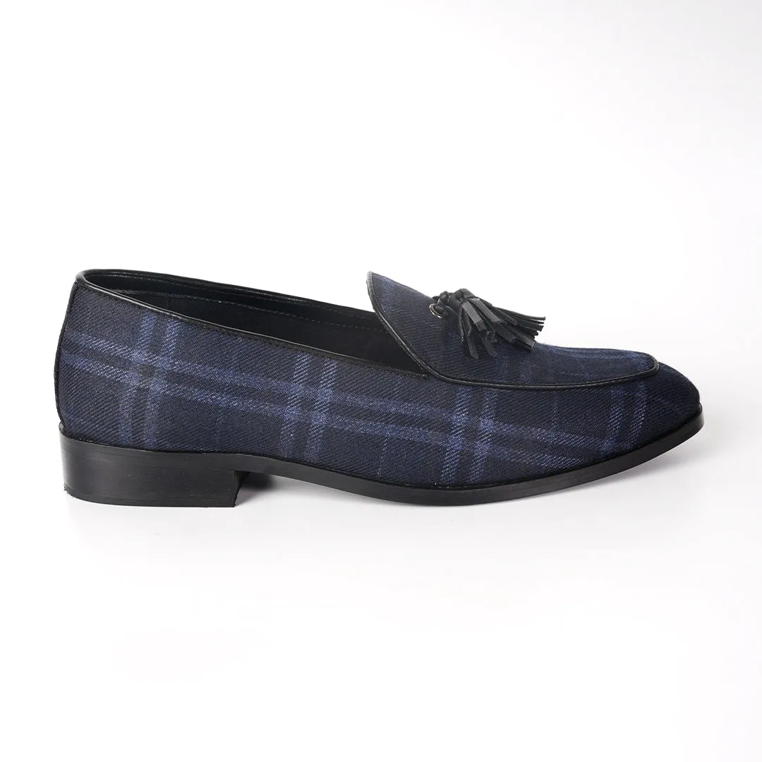 Monkstory Raro Plaid Fabric Tassel Slip-Ons - Blue