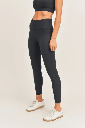 Mono B Bronze Micro Ribbed Lycra-Blend High-Waisted Legging - Black