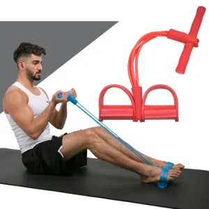 Multifunctional Four-Tube Pedal Puller Pedal Elastic Rope Sit-Ups Aid Abdomen Fitness Equipment(Red)