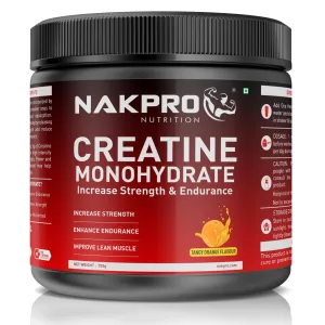 NAKPRO Micronized Creatine Monohydrate - JAR | Highest Grade, Fast Dissolving & Rapidly Absorbing Creatine helps Muscle Endurance & Recovery (Tangy Orange, 250g)