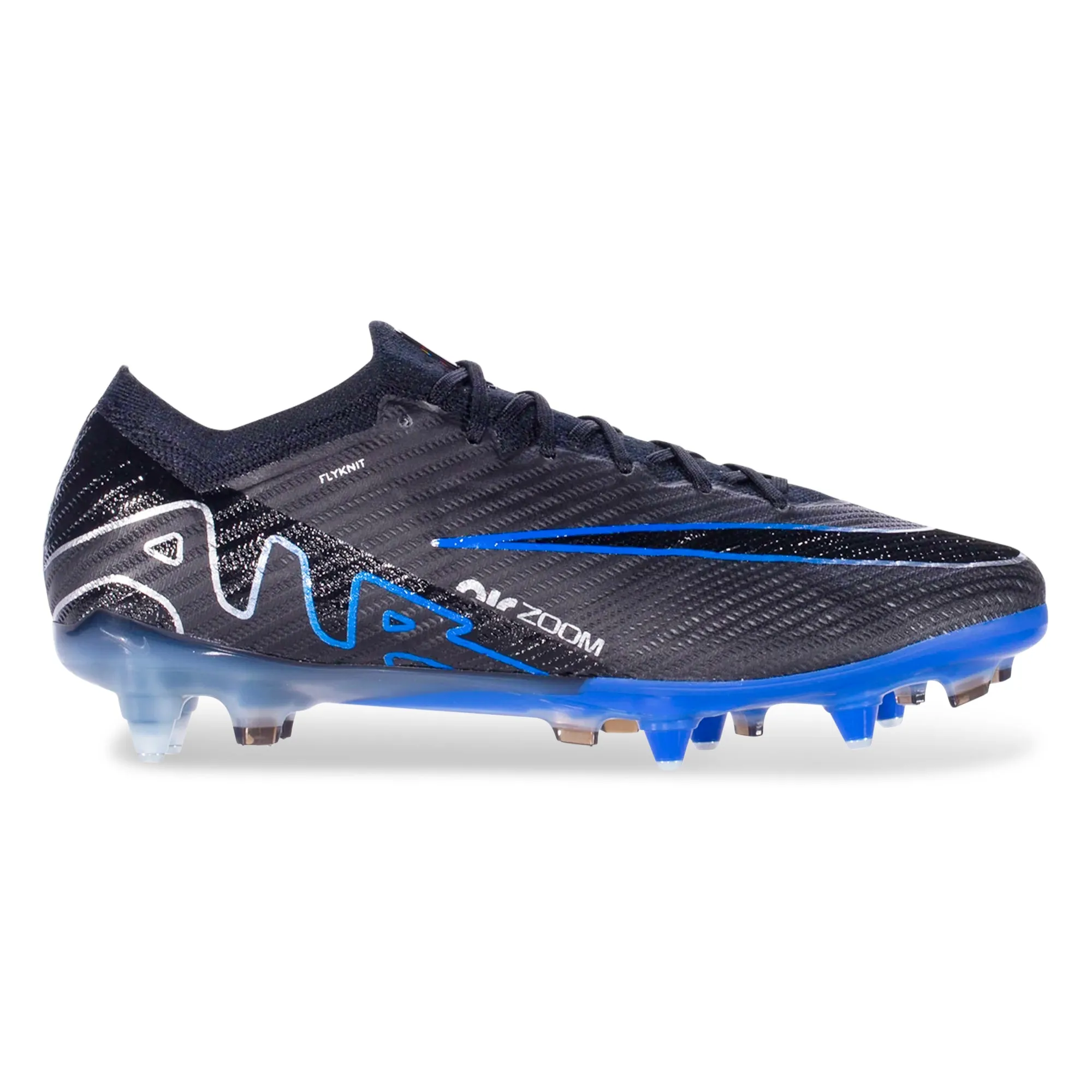 Nike Zoom Vapor 15 Elite Firm Ground Soccer Cleats (Black/Chrome-Hyper Royal)