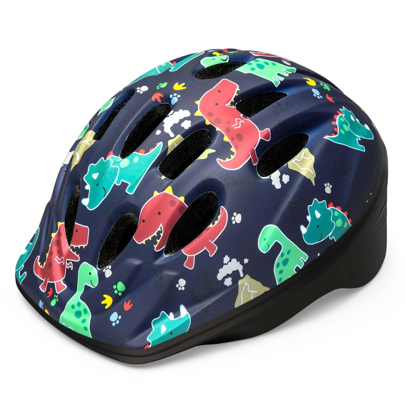 OutdoorMaster Toddler Kids Bike Helmet - Multi-Sport 2 Sizes Adjustable Helmet for Children (Age 3-11), 14 Vents for Kids Skating Cycling Scooter - Dino Volcanoland, M