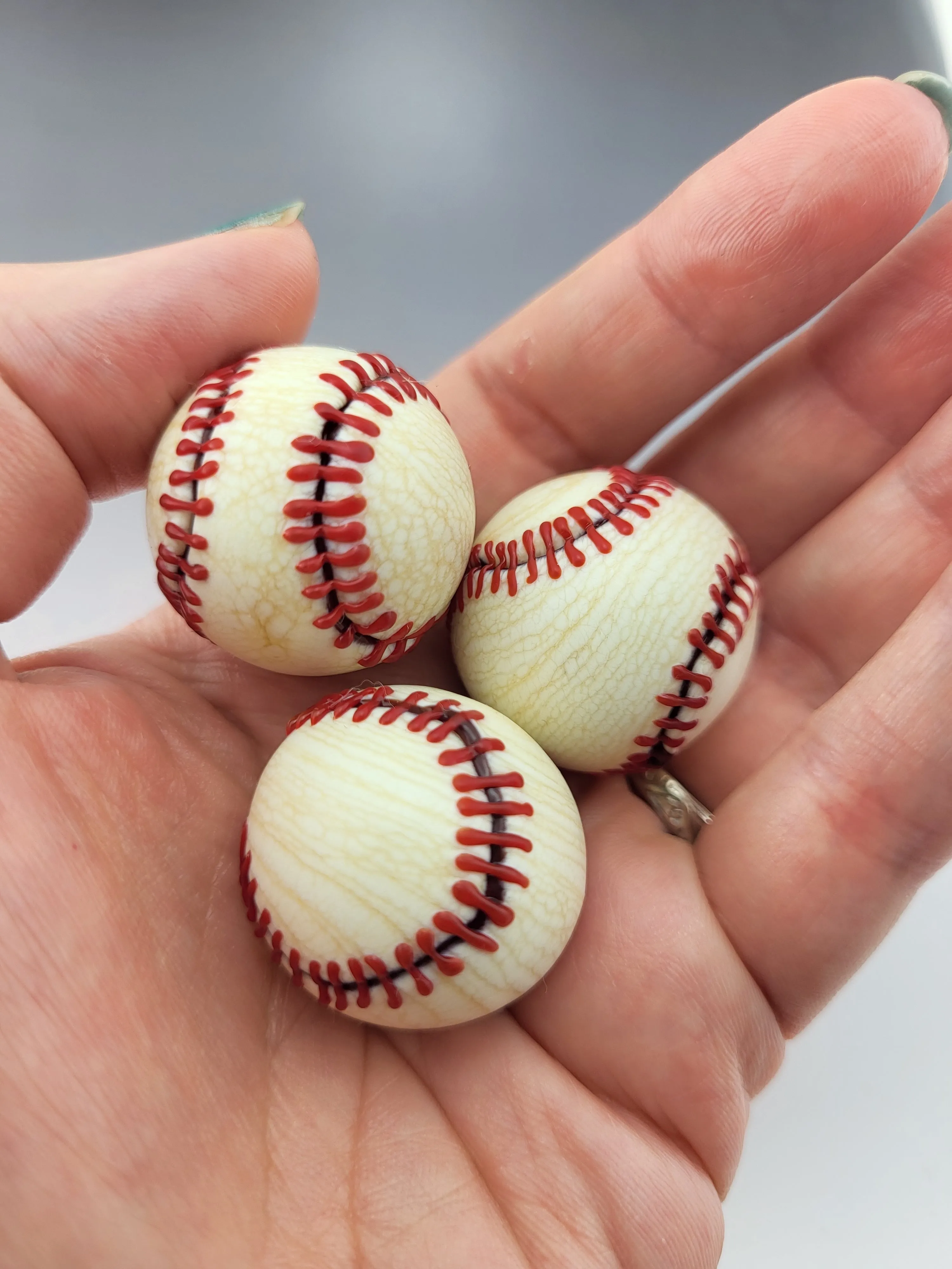 Petite Etched Baseball Marble in Ivory and Red