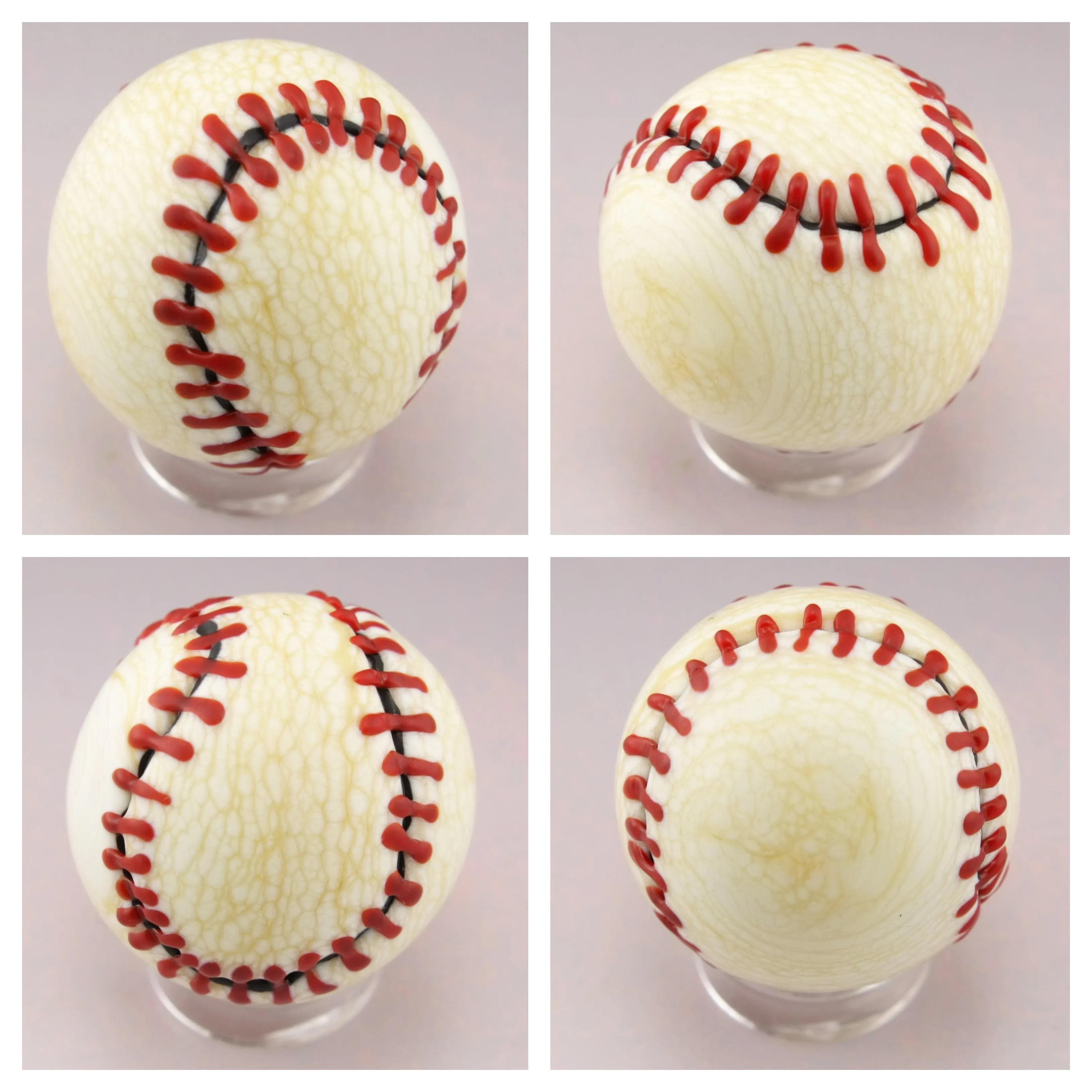 Petite Etched Baseball Marble in Ivory and Red