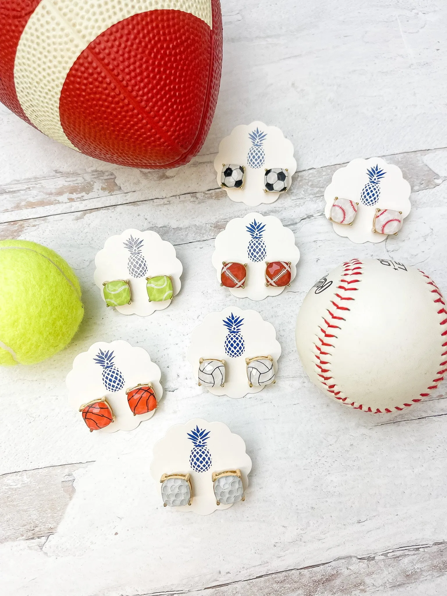 Printed Sports Stud Earrings - Tennis Ball