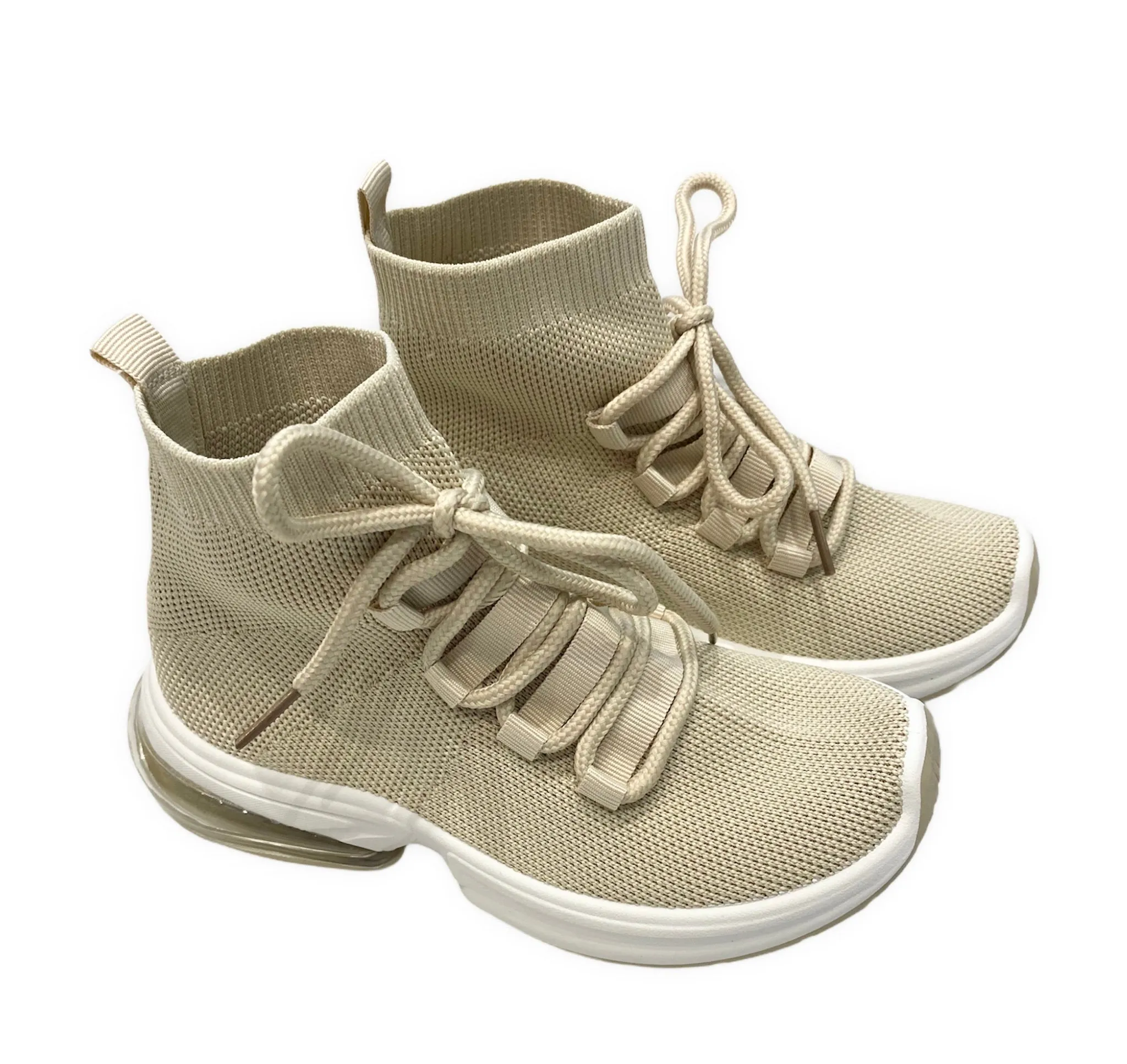 Pull on high top trainers in beige