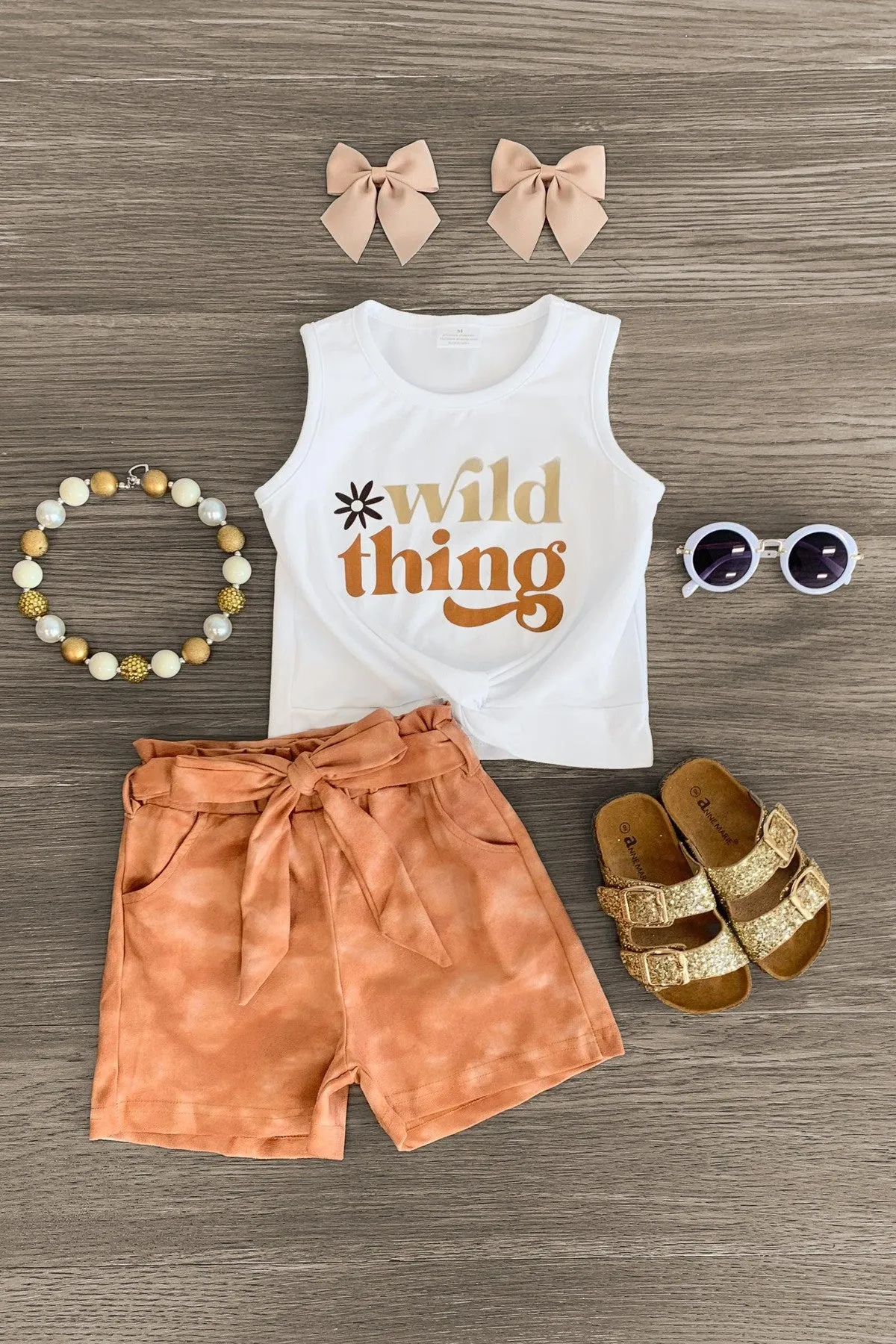 "Wild Thing" White & Brown Suede Short Set