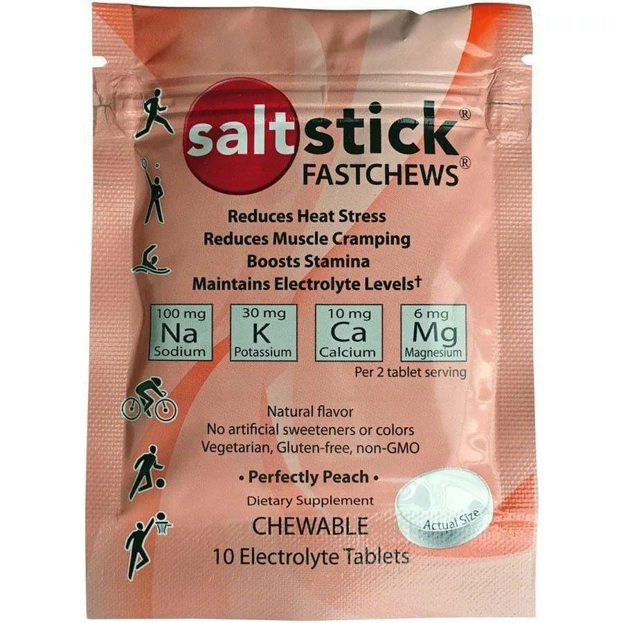 Saltstick Fastchews Chewable Electrolyte Tablets POP: Box of 12 Packets, Perfectly Peach