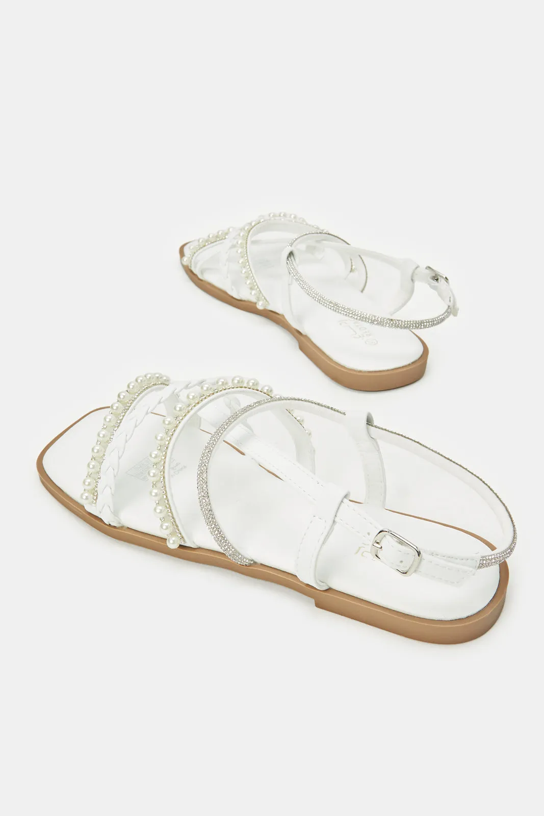 Senior Girls White Pearl Strap Sandal