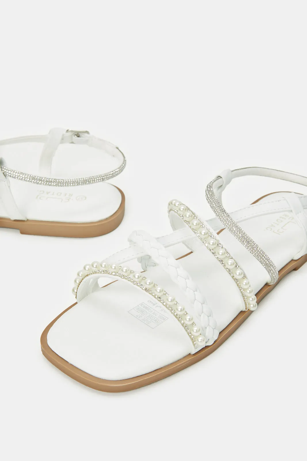 Senior Girls White Pearl Strap Sandal