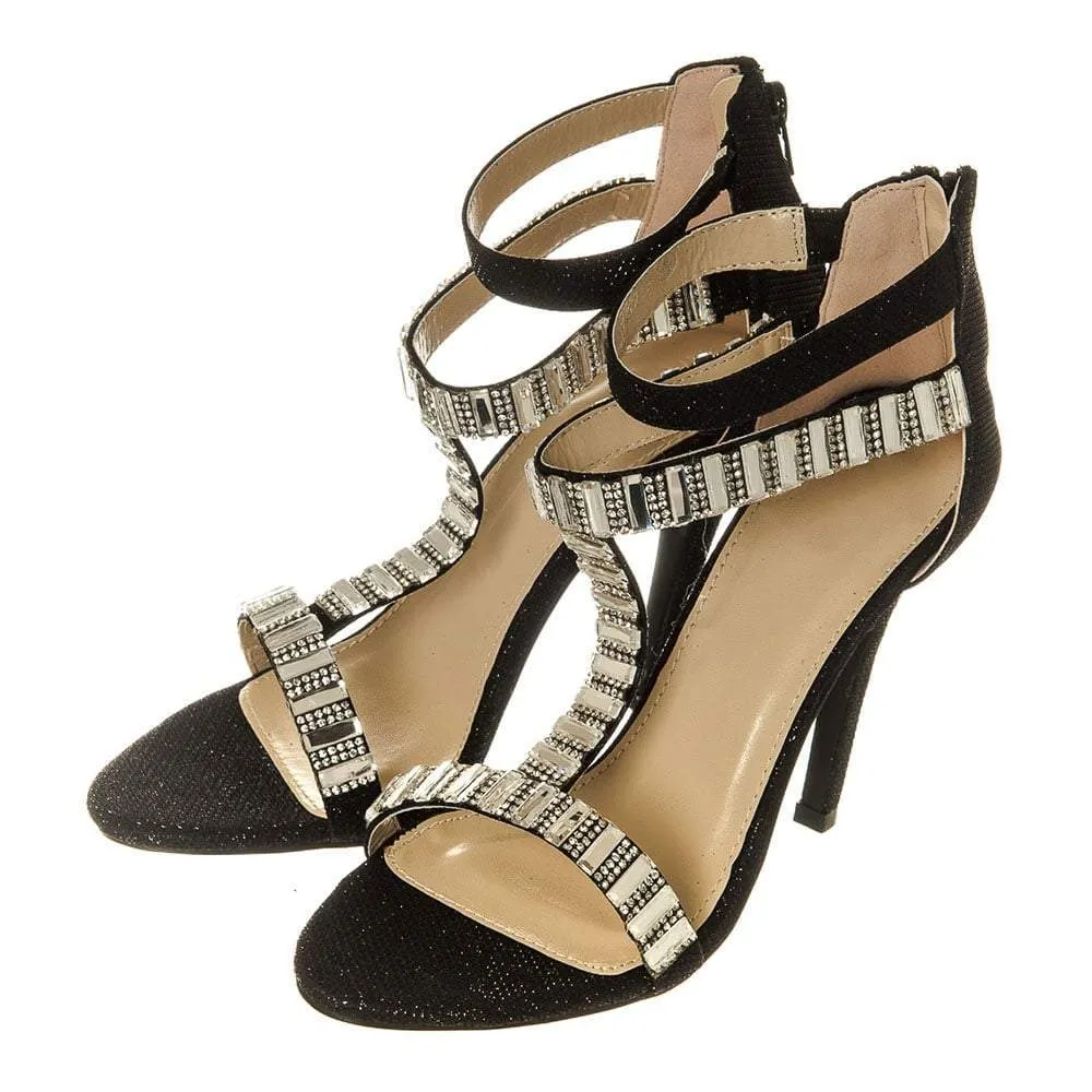 Sharon High Heel T-Bar Ankle Strap Jeweled And Diamante Sandal