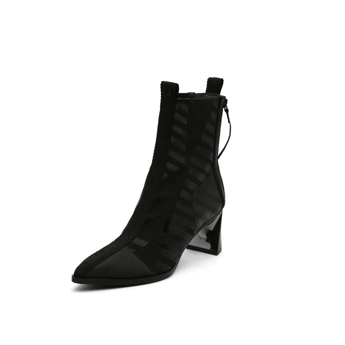 Skyline Mesh-Trimmed Leather Ankle Boots