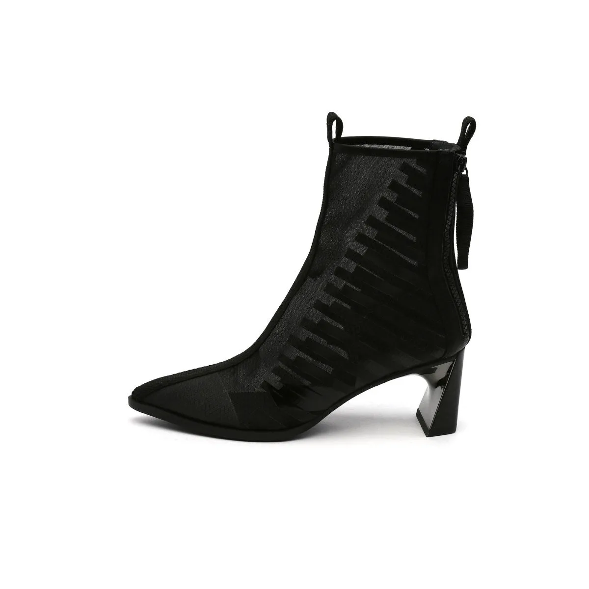 Skyline Mesh-Trimmed Leather Ankle Boots