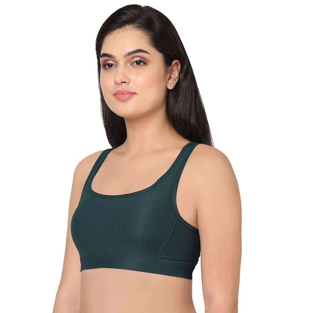 Sports Lover Padded Non-wired Racer Back Medium Intensity Full coverage Sports Bra - Green