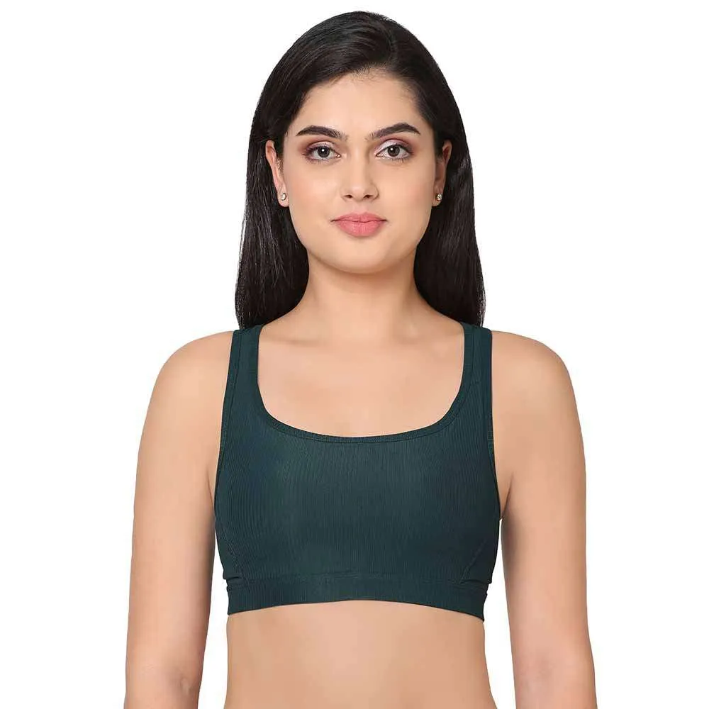 Sports Lover Padded Non-wired Racer Back Medium Intensity Full coverage Sports Bra - Green