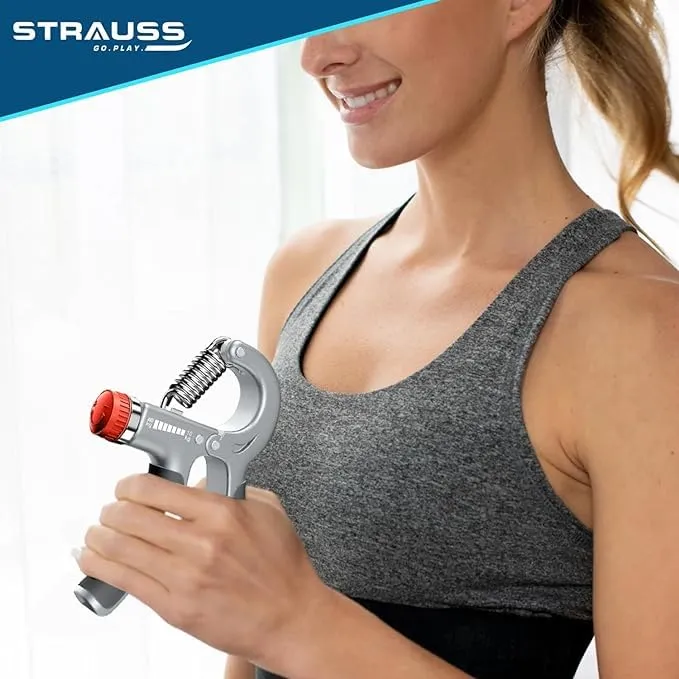 Strauss Adjustable Hand Grip | Adjustable Resistance (10KG - 40KG) | Hand Gripper for Home & Gym Workouts | Perfect for Finger & Forearm Hand Exercises for Men & Women (Black/Grey) | Pack of 3