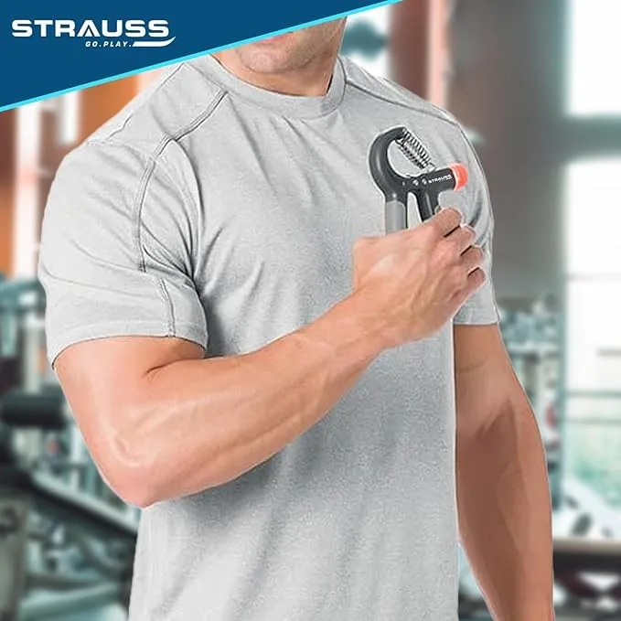 Strauss Adjustable Hand Grip | Adjustable Resistance (10KG - 40KG) | Hand Gripper for Home & Gym Workouts | Perfect for Finger & Forearm Hand Exercises for Men & Women (Black/Grey) | Pack of 4