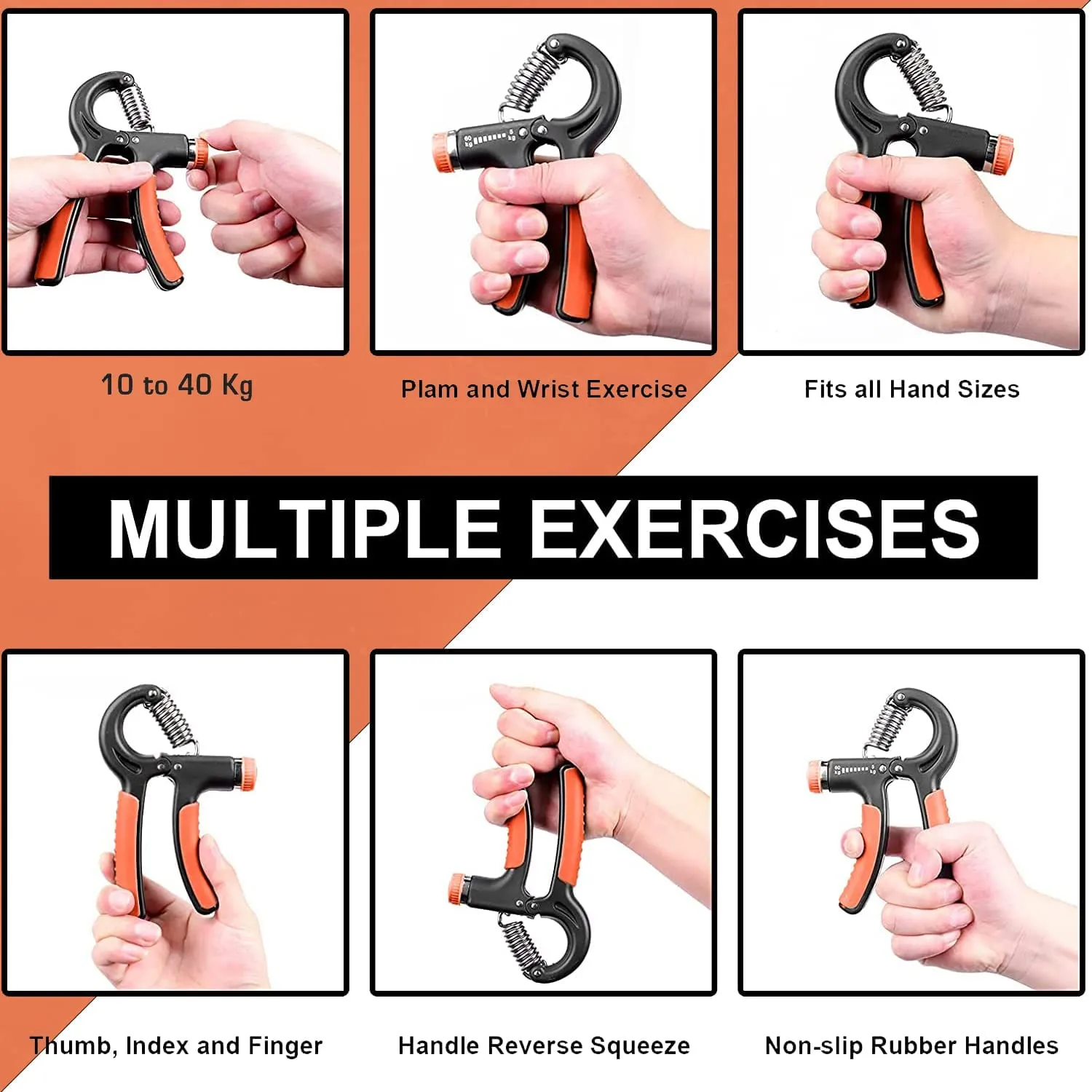 Strauss Adjustable Hand Grip Strengthener Black & Orange (Pack of 2)