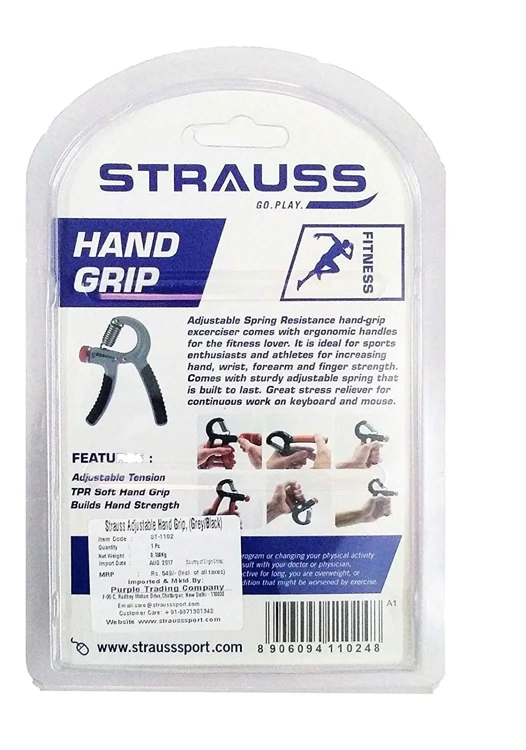 Strauss Adjustable Hand Grip Strengthener Black & Orange (Pack of 2)