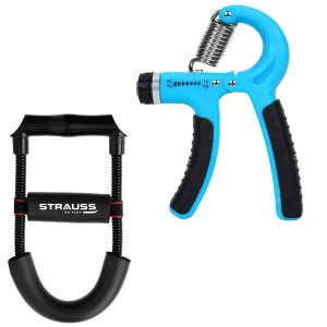 Strauss Adjustable Hand Grip Strengthener, (Black/Blue) and Wrist Exerciser, Black