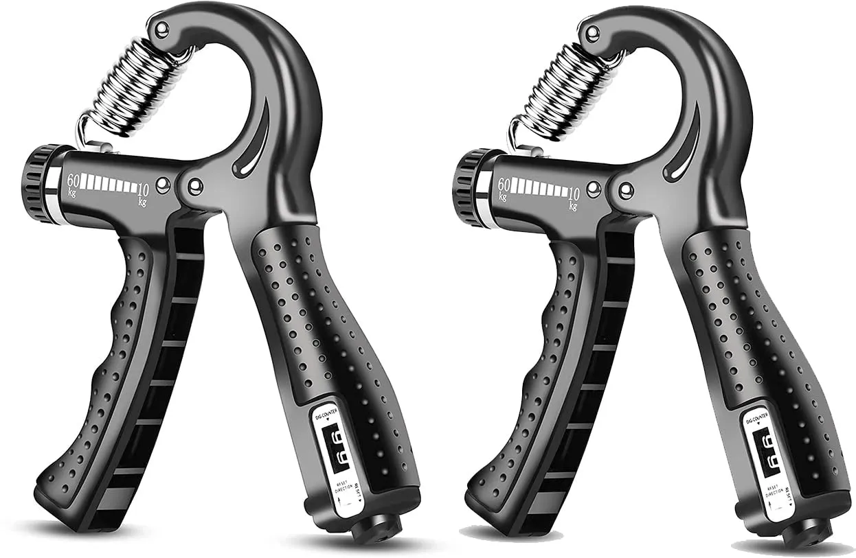 Strauss Adjustable Hand Grip Strengthener with Counter Meter - Black (Pack of 2)