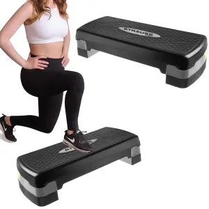 Strauss Aerobic Stepper | Two Height Level Adjustments - 4 inches and 6 inches | Slip-Resistant & Shock Absorbing Platform for Extra-Durability - Supports Upto 200 KG, (Grey)