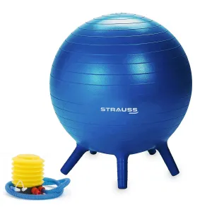 STRAUSS Anti-Burst Rubber Gym Ball Stability Legs with Free Foot Pump | Round Shape Swiss Ball for Exercise, Workout, Yoga, Pregnancy, Birthing, Balance & Stability, 55 cm, (Blue)