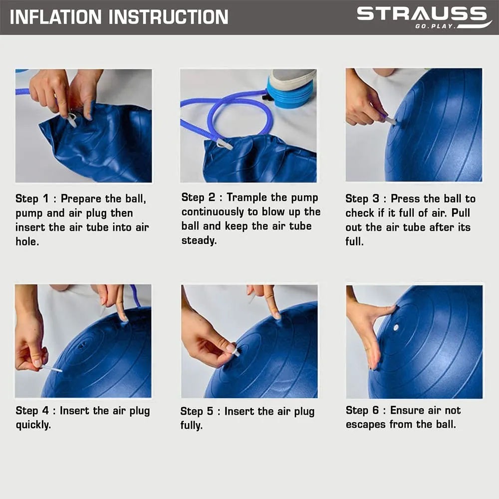 STRAUSS Anti-Burst Rubber Gym Ball Stability Legs with Free Foot Pump | Round Shape Swiss Ball for Exercise, Workout, Yoga, Pregnancy, Birthing, Balance & Stability, 55 cm, (Blue)