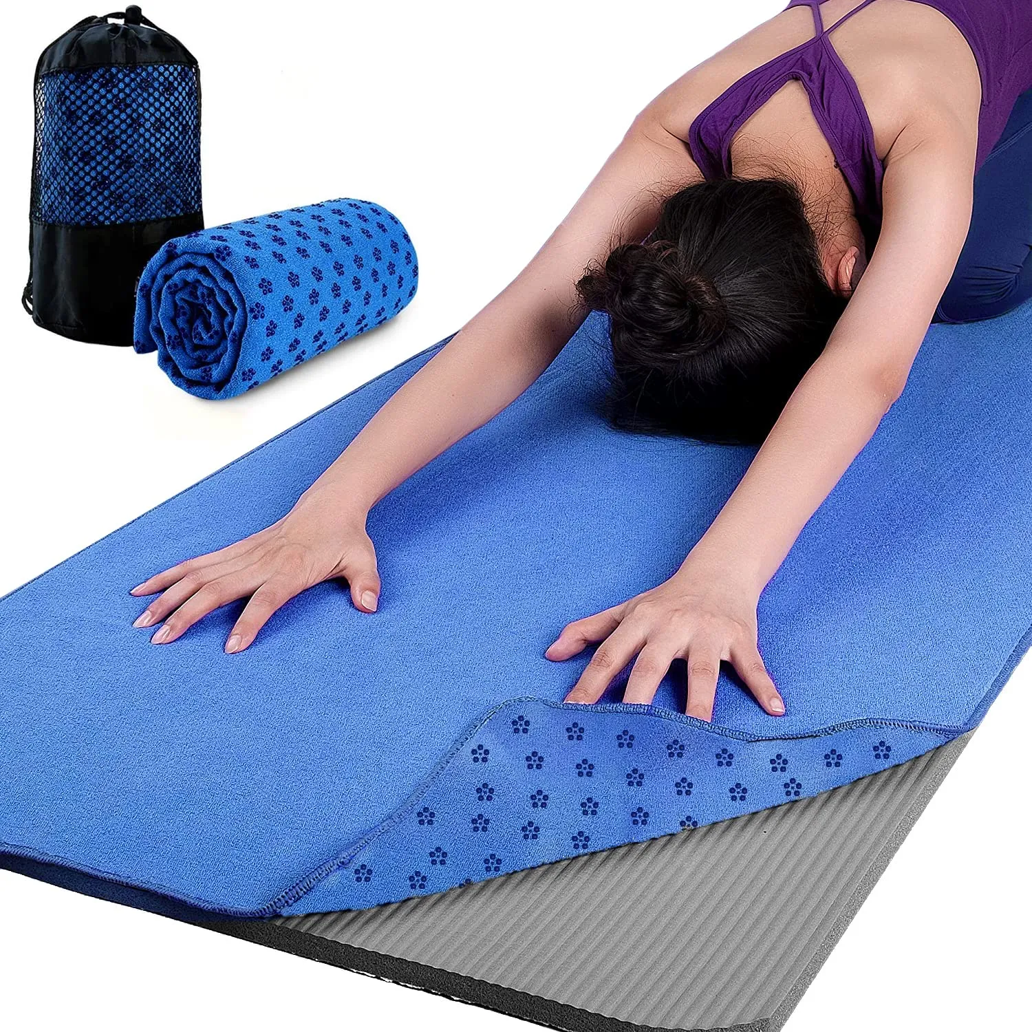 STRAUSS Anti-Slip Yoga Towel, (Blue)