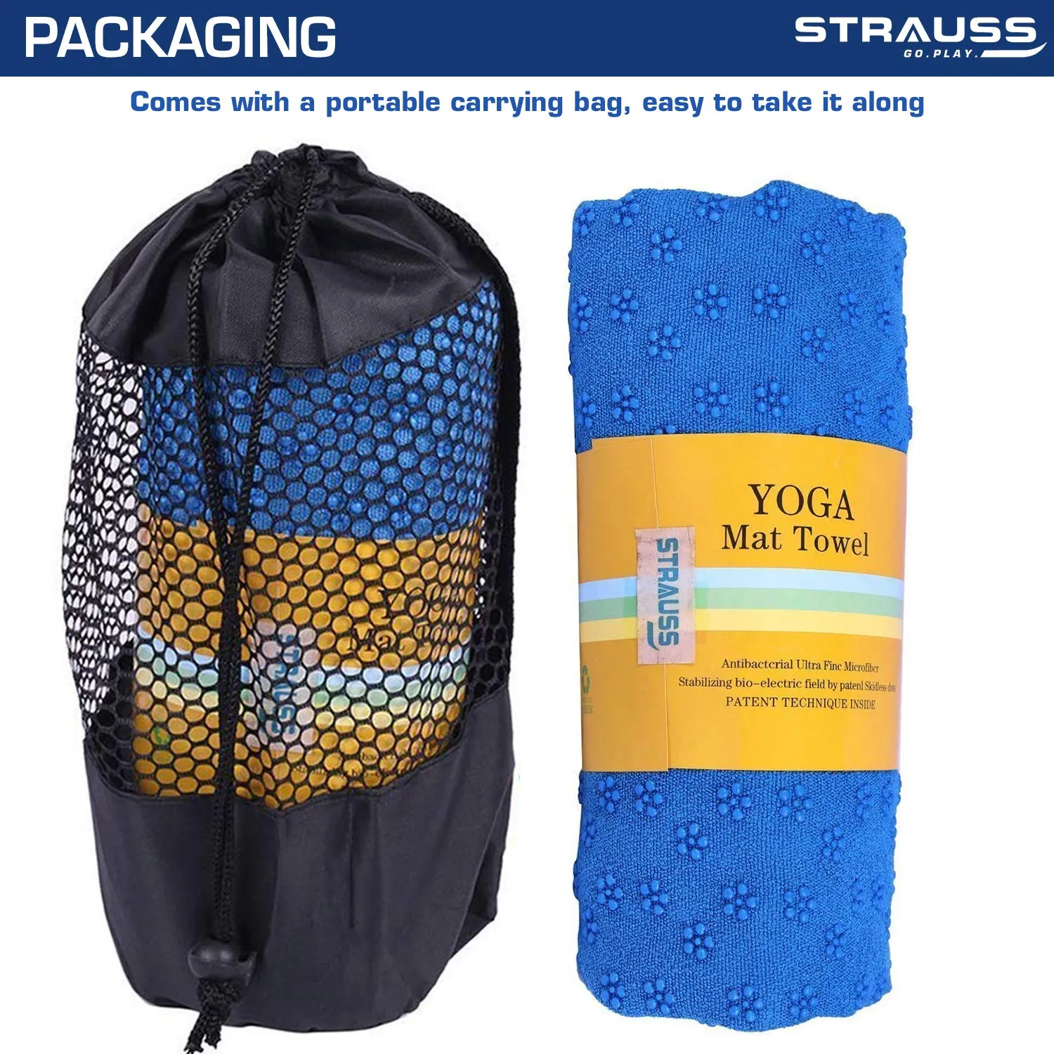 STRAUSS Anti-Slip Yoga Towel, (Blue)