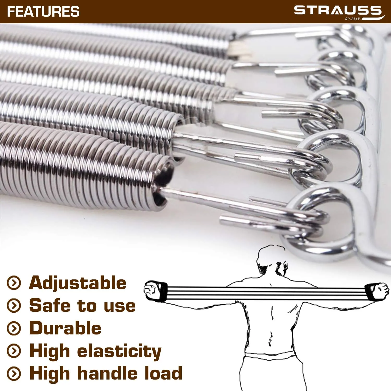 Strauss Chest Expander with 5 Springs with Hand Grip