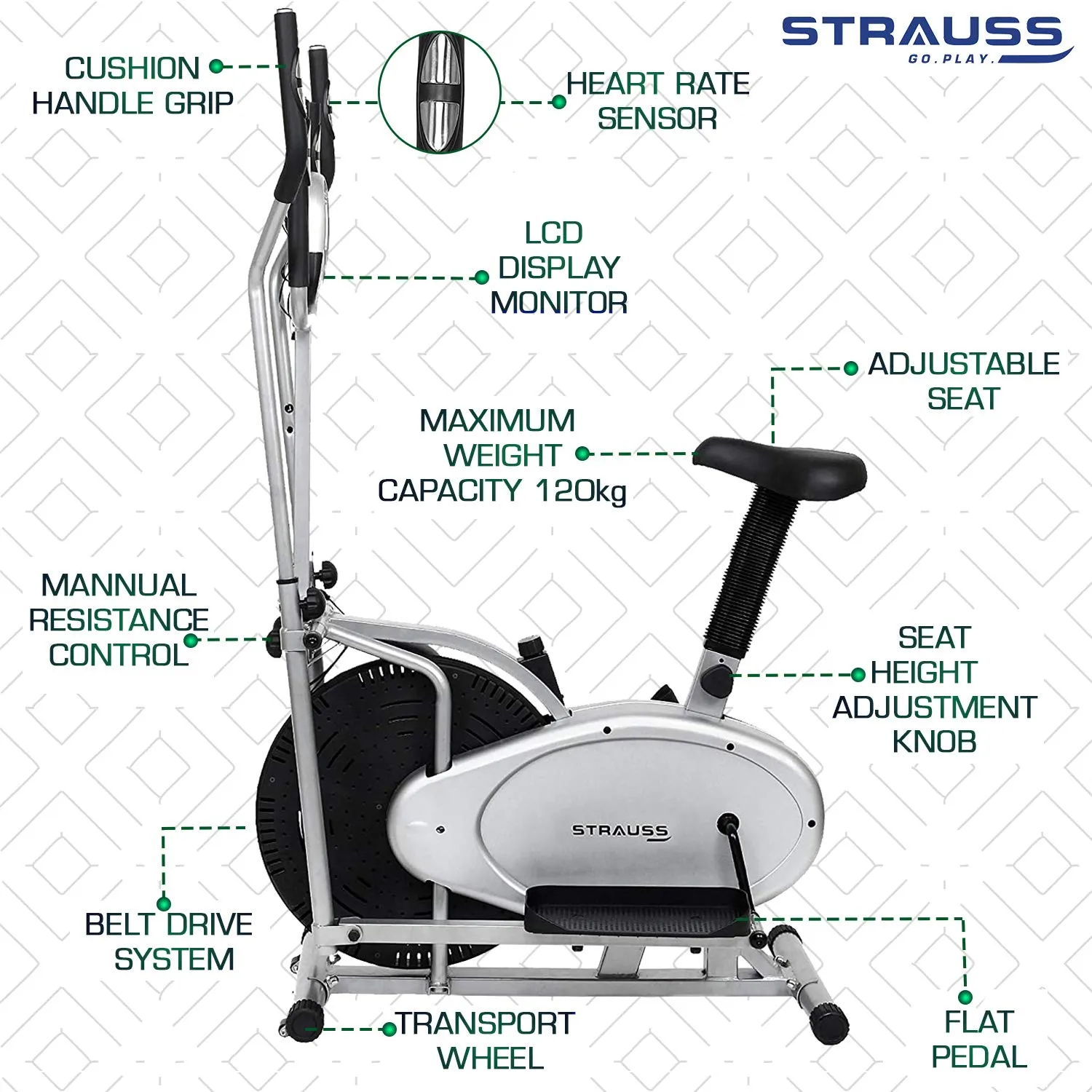 Strauss Exercise Air Bike With Back Seat