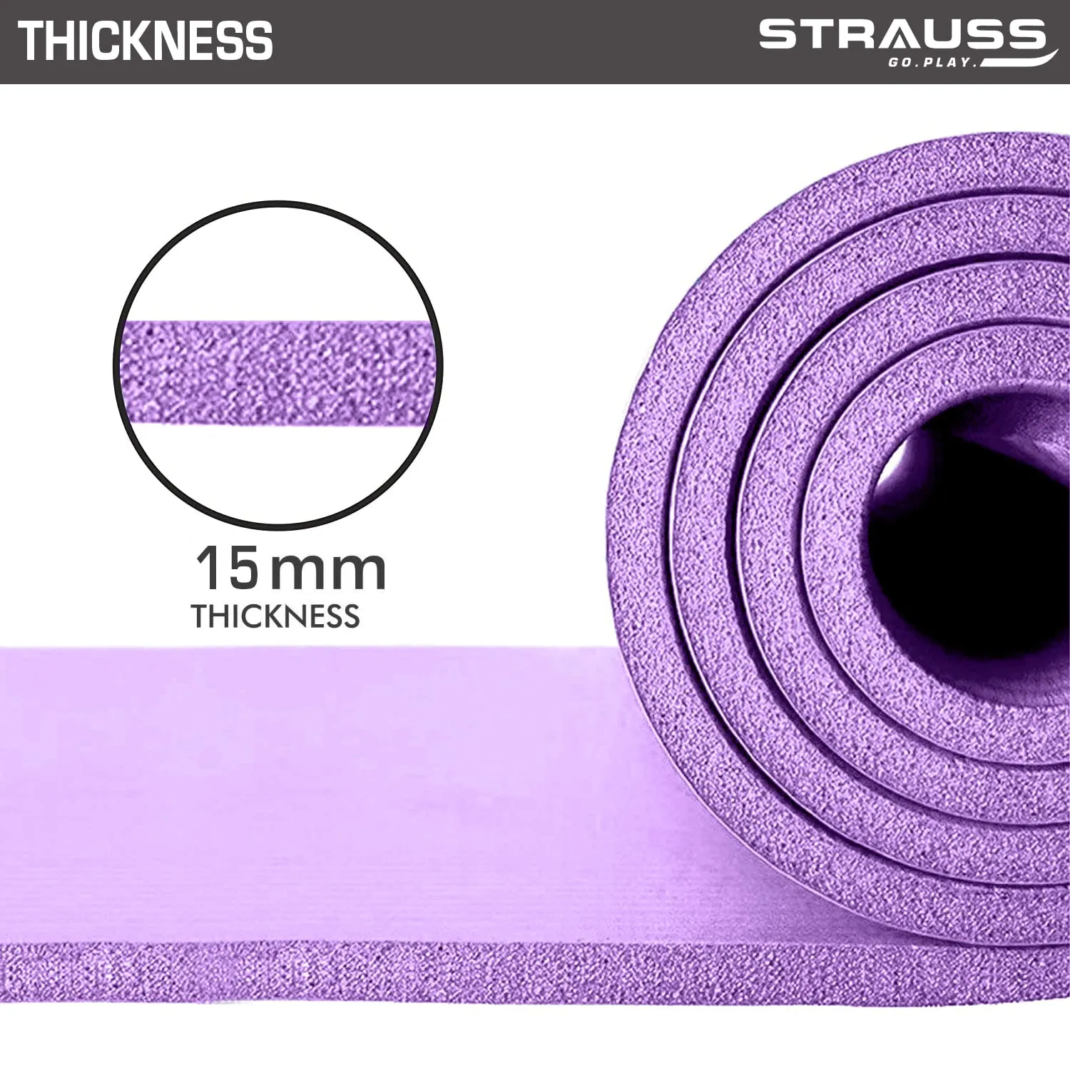 Strauss Extra Thick Yoga Mat with Carrying Strap, 10 mm (Purple)