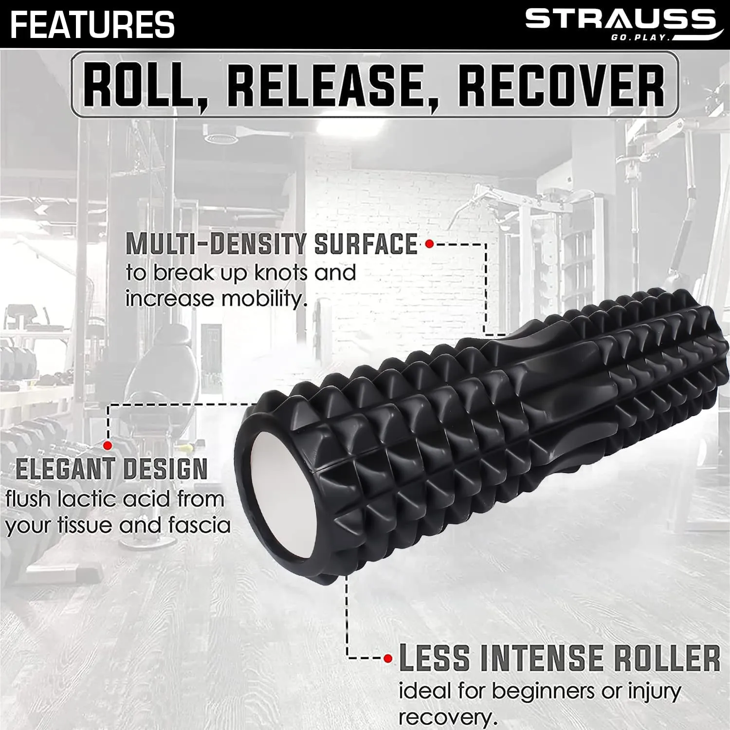 Strauss Grid Foam Roller, 33 cm, (Black)