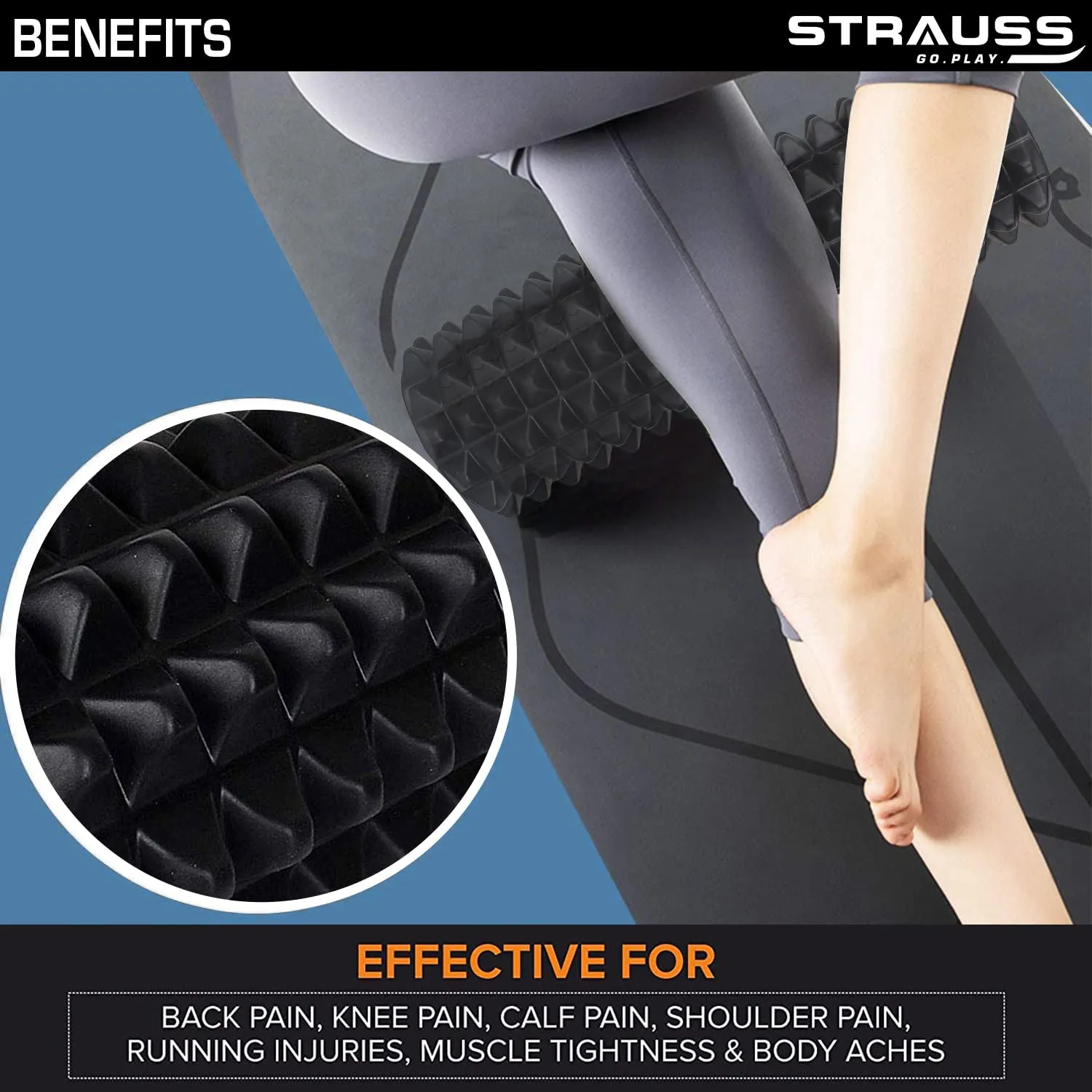 Strauss Grid Foam Roller, 33 cm, (Black)