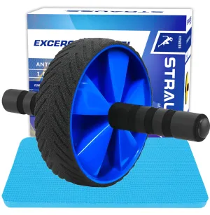 Strauss Home Gym Ab Roller Wheel | Indoor Ab Wheel for Abs Workouts | Ideal for Abdominal Exercise & Core Workouts for Men and Women | Fitness Roller Wheel Equipment with Knee Mat, (Blue)