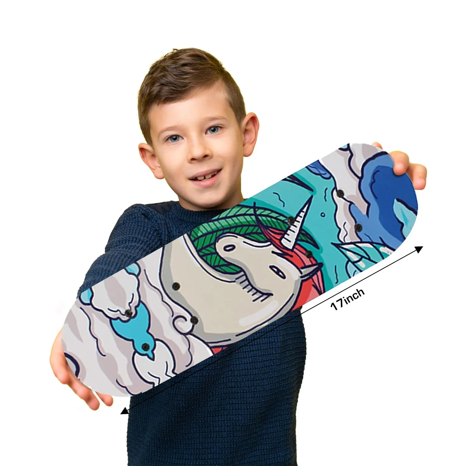 Strauss Kids Skateboard | 17 X 5 Inches Maple Wood Skateboard with PU Wheels for Kids Upto 5 Years | Suitable for Boys and Girls | Ideal for Beginners,Learners and Training Purpose, (White Horse)