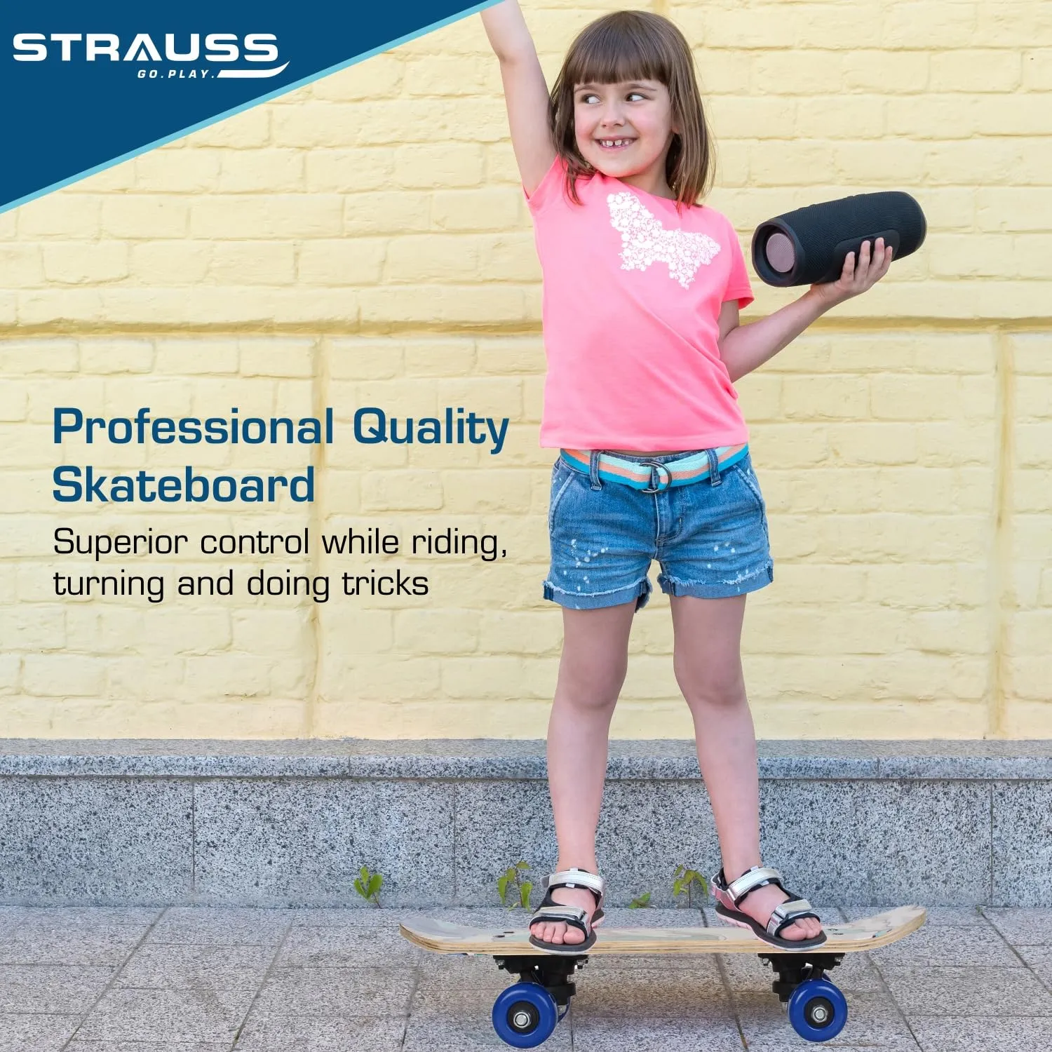 Strauss Kids Skateboard | 17 X 5 Inches Maple Wood Skateboard with PU Wheels for Kids Upto 5 Years | Suitable for Boys and Girls | Ideal for Beginners,Learners and Training Purpose, (White Horse)