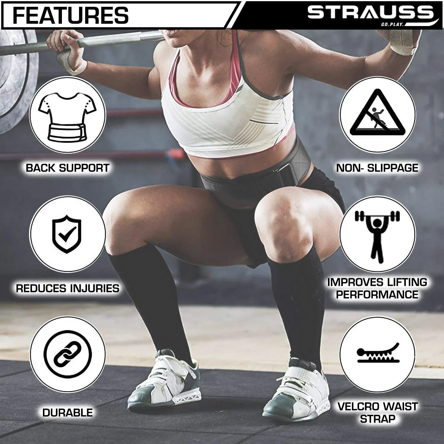 Strauss PT Cotton Wrist Support, Pack of 2 (Black) with Gym Belt