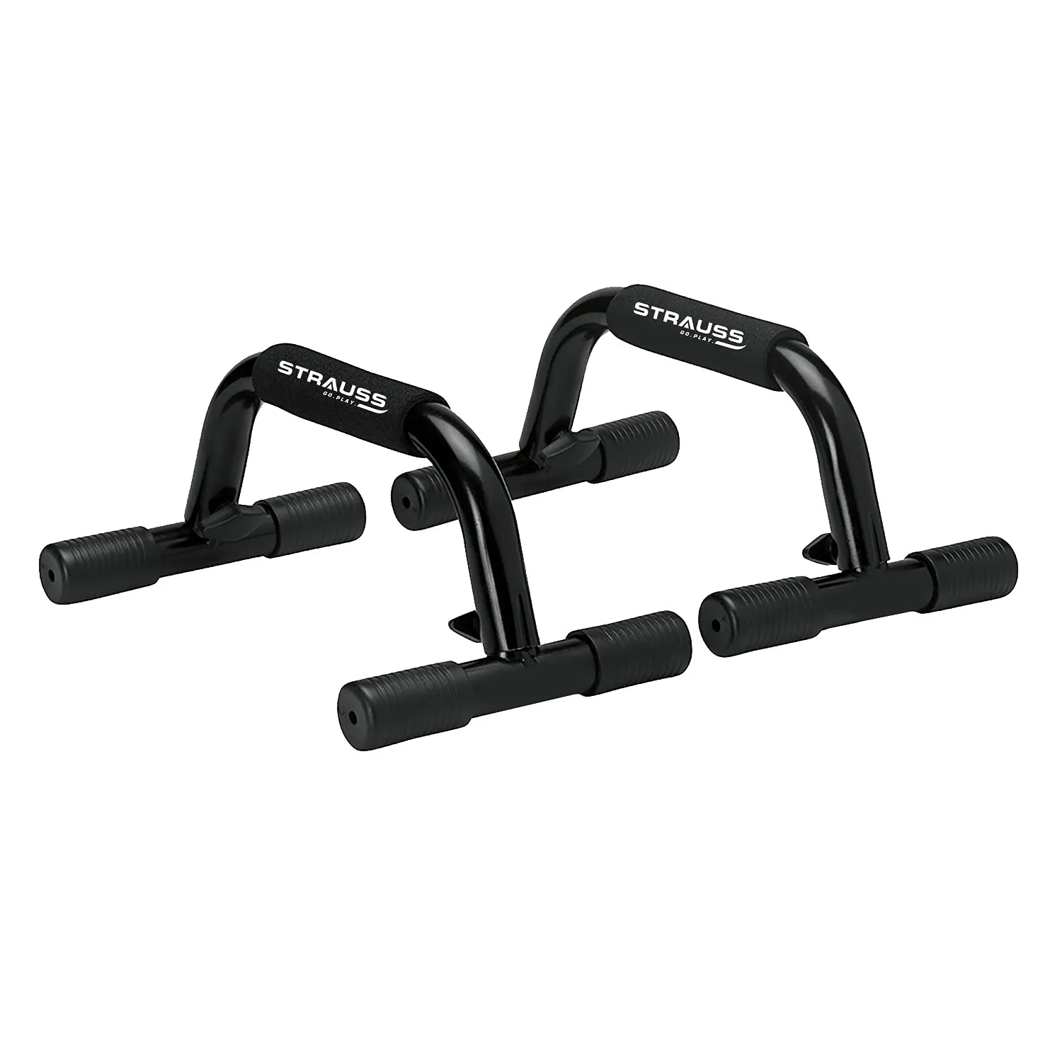 Strauss Push-Up Bar, Pair | Comes with PVC Bracket for Non-Slip & Sturdy Exercise at Home or Gym | Padded and Angled Grip Push-Up Stands for Men & Women Exercise, (Black)